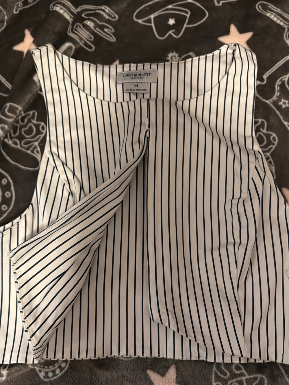 White and Navy Stripe Cropped Shell Top